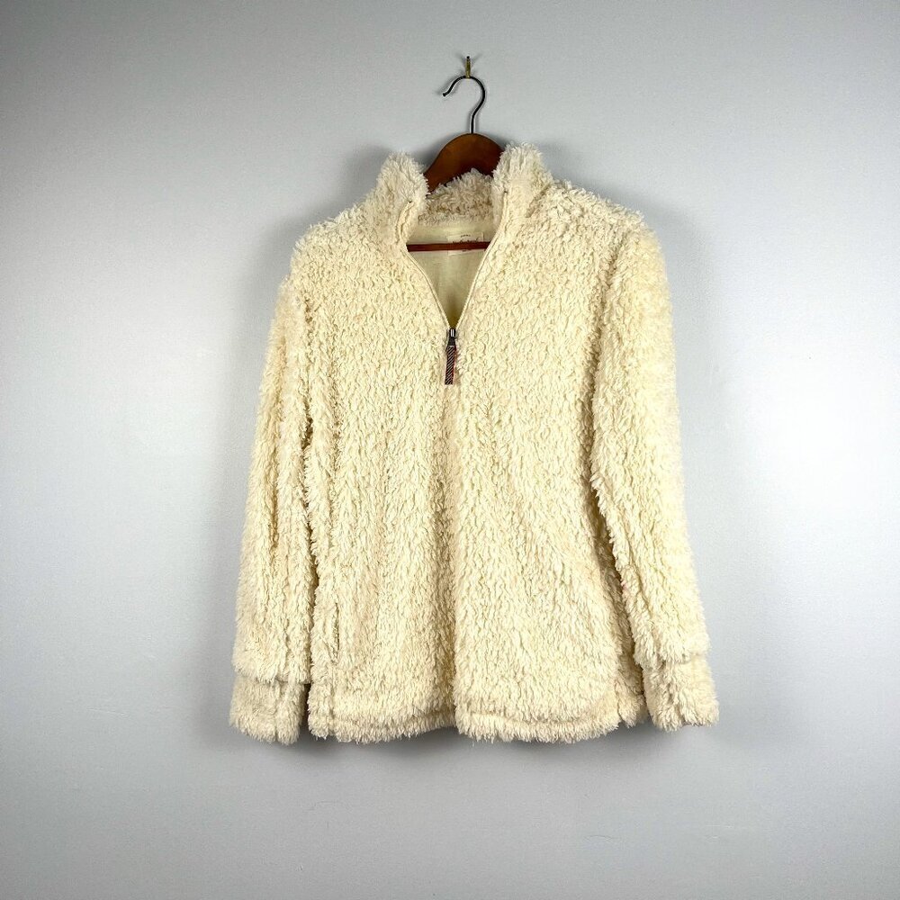 Weatherproof vintage sherpa women sweater teddy bear 1/4 zip lined cream size S